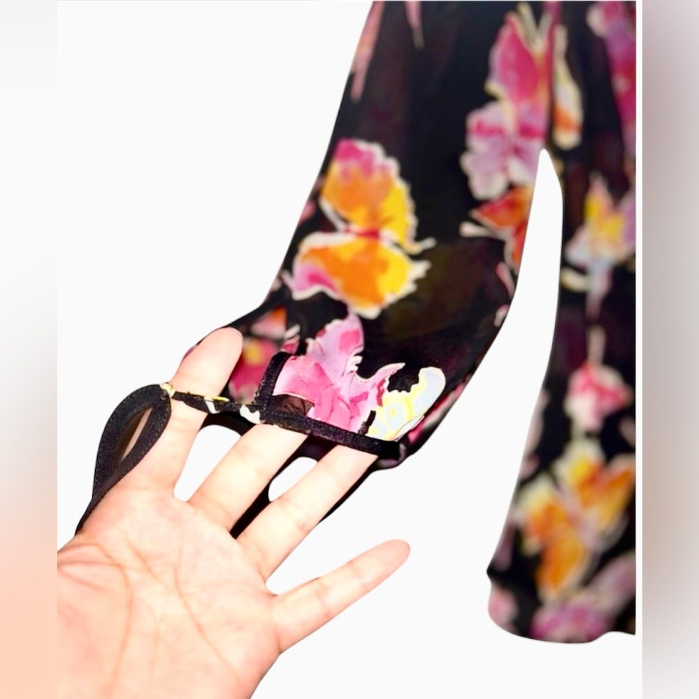 Moschino Y2K | 90s | 2000’s | Butterfly Print Sheer Blouse | Black + Pink - Picture 4 of 8